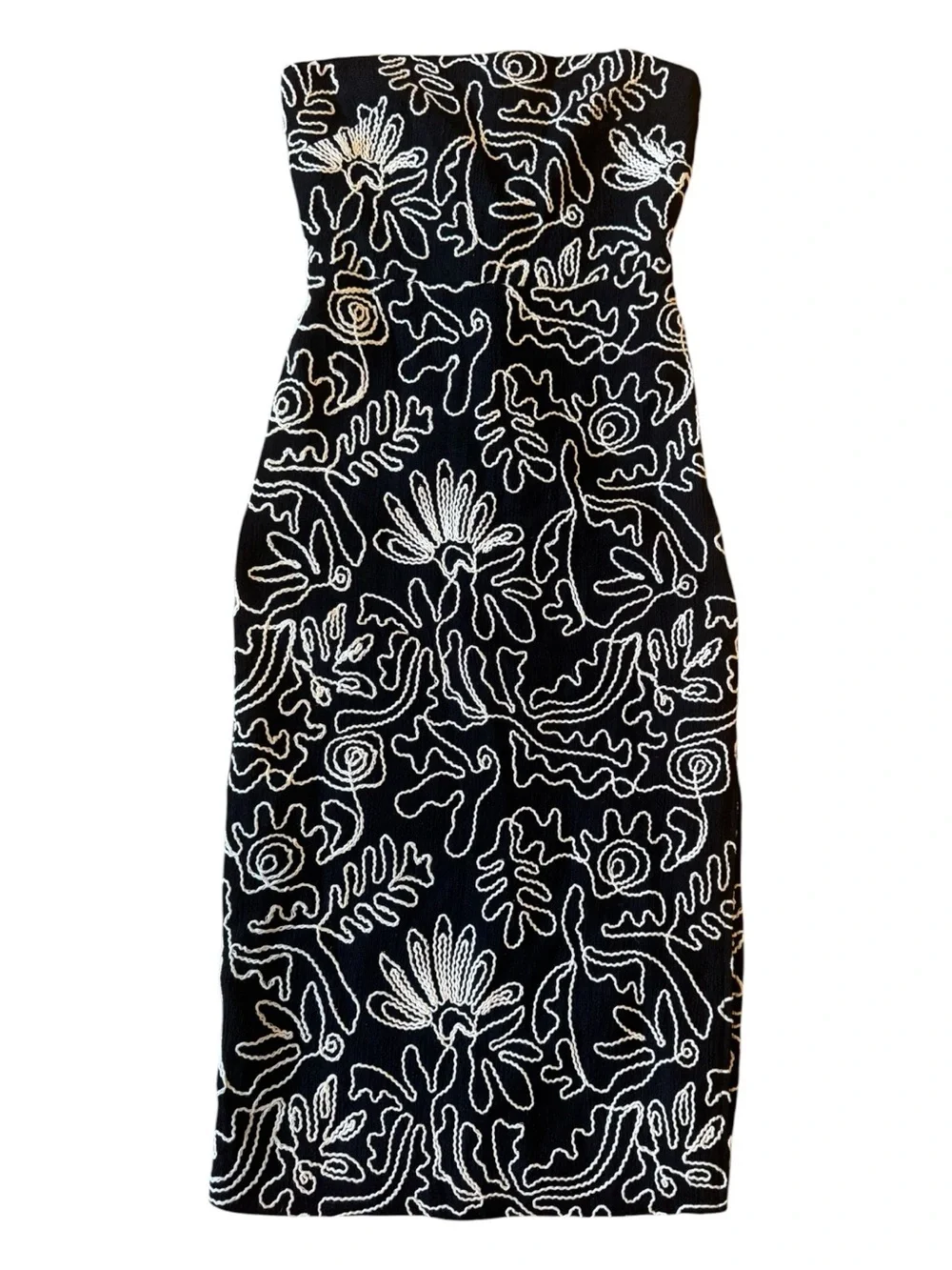 Loft Strapless Midi Dress | Soutache Embroidered | Size 0 | Minimalist Glamour